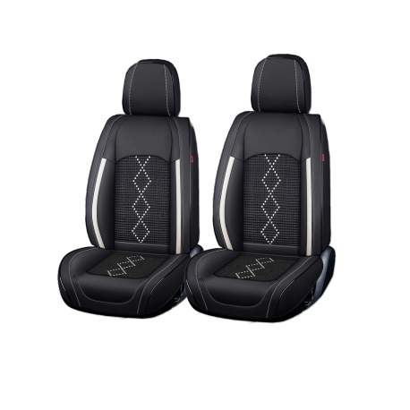Huse auto premium 5 locuri Carguard Deluxe piele ecologică perforată și textil - negru - alb