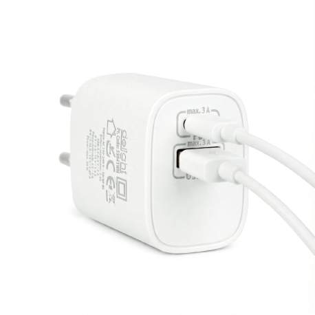 Încărcător Rapid Universal cu USB-A (QC 3.0) și USB-C PD 20W - Alb