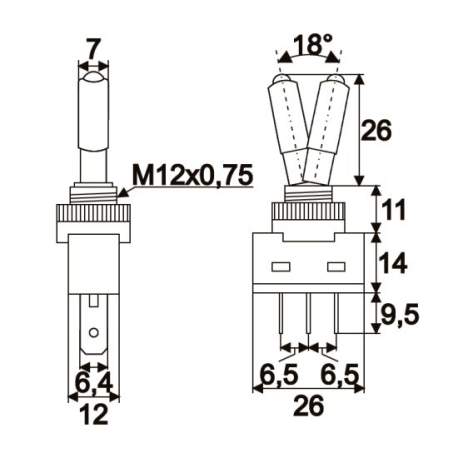 Intrerupatoare cu brat 1 circuit 20A-12VDC OFF-ON cu LED violet