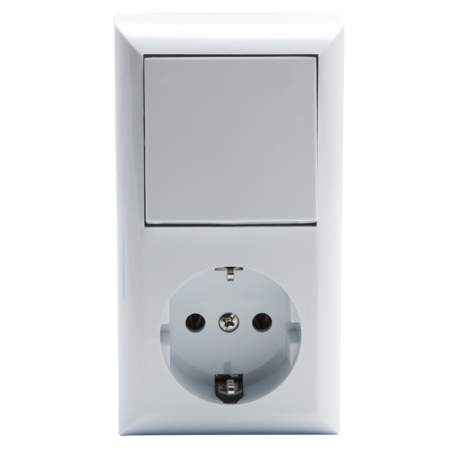 Intrerupator cap-scara, cu priza, montaj aparent 230V~ 50Hz 10/16A