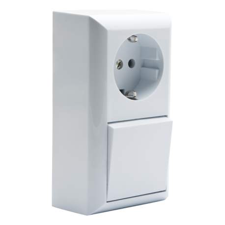 Intrerupator cap-scara, cu priza, montaj aparent 230V~ 50Hz 10/16A