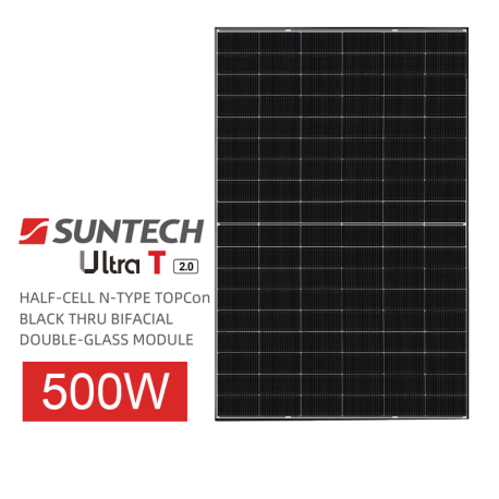 Panou Solar Suntech Ultra T 2.0 500W HALF-CELL N-TYPE TOPCon  BLACK THRU BIFACIAL DOUBLE-GLASS MODULE
