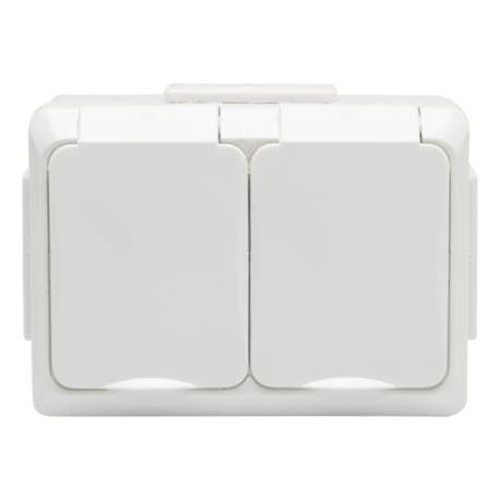 Priza dubla, cu capac, cu protectie si siguranta copii, montaj aparent, pt. exterior IP54 230V~ 50Hz 16A