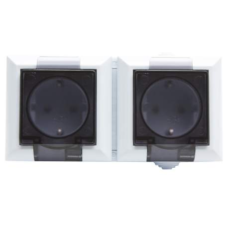 Priza dubla, cu capac, cu protectie si siguranta copii, montaj aparent, pt. exterior IP54 230V~ 50Hz 16A