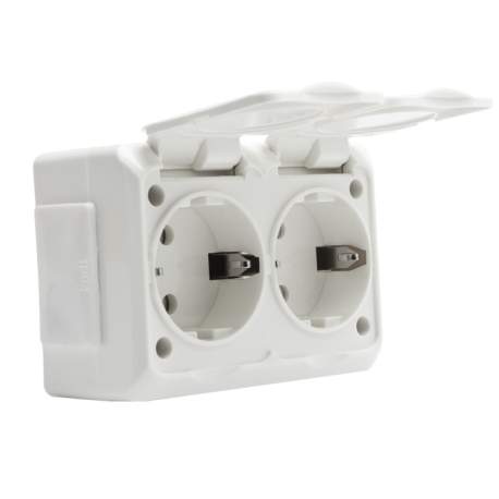 Priza dubla, cu capac, cu protectie si siguranta copii, montaj aparent, pt. exterior IP54 230V~ 50Hz 16A