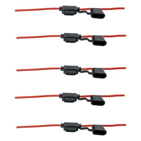 Set suport siguranță auto tip MIDI (19x13mm) etanșe Carguard - 5 buc – cablu 23 cm cupru 1 mm² – max 20A