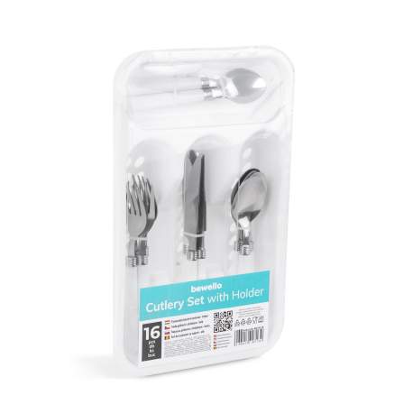 Set tacâmuri cu suport - alb - 16 bucăți - 32,7 x 19,5 x 4,7 cm