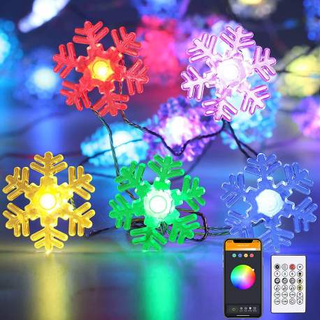 Sir de lumina inteligenta - fulg de zăpadă - USB - 20 LED-uri RGBIC - 2 m - bluetooth