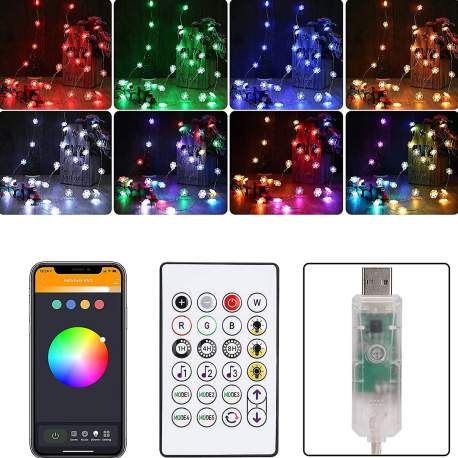 Sir de lumina inteligenta - fulg de zăpadă - USB - 20 LED-uri RGBIC - 2 m - bluetooth