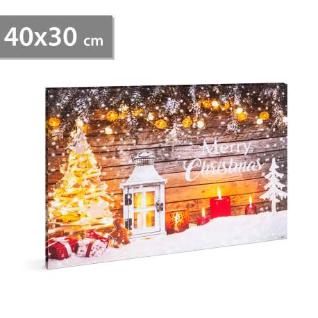 Tablou de Crăciun - LED - cu agățătoare, 2 baterii AA - 40 x 30 cm