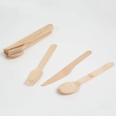 Set tacâmuri din lemn - furculițe, linguri, cuțite - 12 piese / pachet