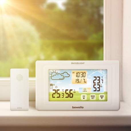 Termometru digital și ceas cu alarmă - exterior / interior - USB, baterie - alb