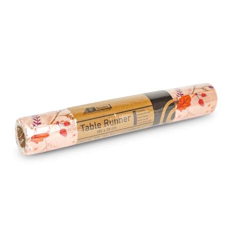 Traversă de masă decorativă – 180 x 28 cm – 70% poliester, 30% bumbac – model ramuri și frunze